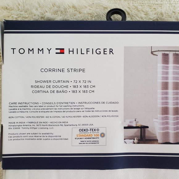 Tommy Hilfiger Fabric Shower Curtain Gray White 72" x 72" - Picture 8 of 10